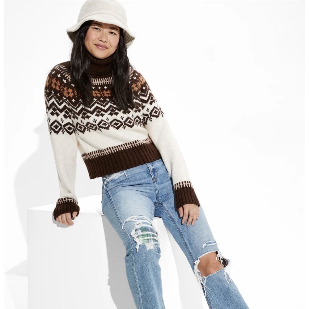 Vintage American Eagle Snowdrift Sweater Womens Small Marron Brown Fair Isle